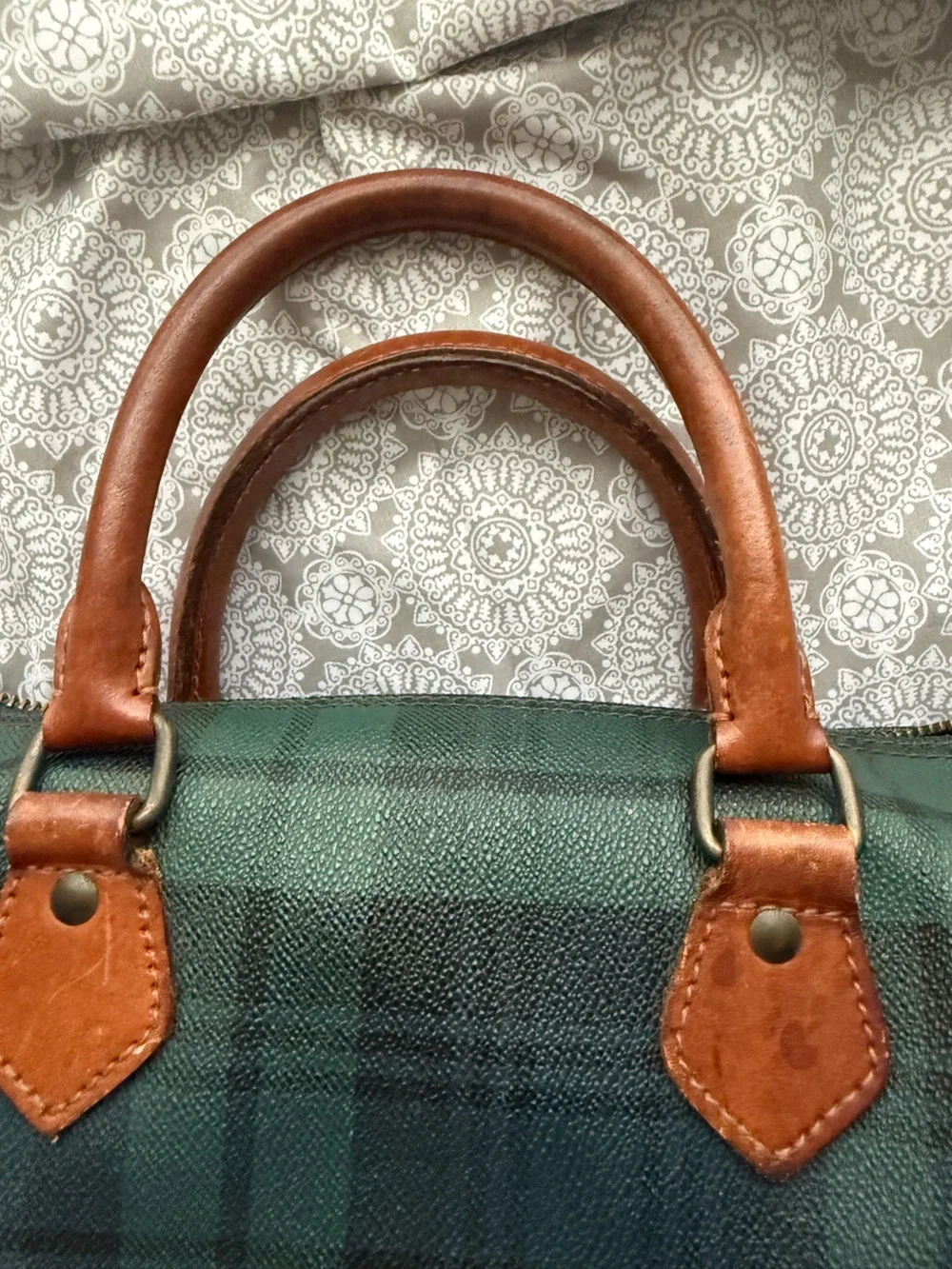 Vintage Polo Ralph Lauren Black Watch Plaid Boston Bag Leather